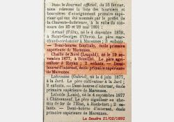 La Seudre, 21 février 1892 - Un Breuilleton dans la liste des boursiers pour l'école primaire supérieure / Visuel : D.R.