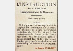 La Seudre, 7 novembre 1897 - L'instruction avant 1789 dans l'arrondissement de Marennes / Visuel : D.R.