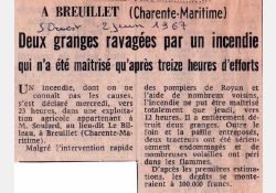 Sud Ouest, 2 juin 1967 - Incendie à Breuillet / Visuel : D.R.