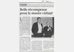 Sud Ouest du 9 octobre 2008 : « Belle récompense pour le musée virtuel » / Visuel : D.R.